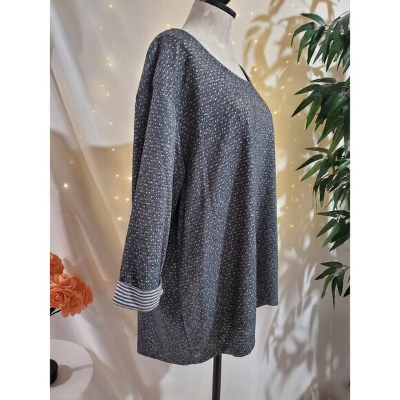 Rose + Olive Boat Neck Roll Tab Sleeve Speckle Knit Pullover Top Size 2X Striped - Picture 2 of 9